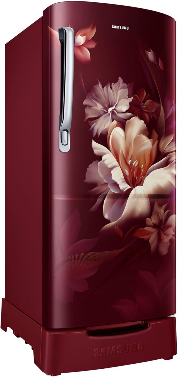 Samsung 183 L, 3 Star, Digital Inverter, Direct-Cool Single Door Refrigerator (RR20D1823RZ/HL, Midnight Blossom Red, Base Stand Drawer) - Image 4