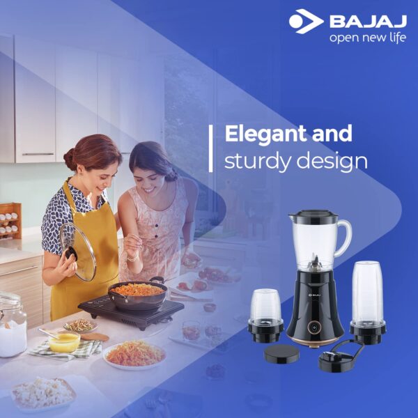 Bajaj Nx-01, Powerful 300W Mixer Grinder, Blender, Juicer And Smoothie Maker With Sipper And Store Lids, 3 Jars - Image 2