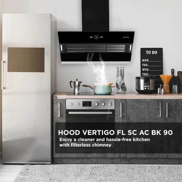 Faber 90 cm 1200 m3/hr Slant, Filterless Auto Clean Chimney, 12Yr Warranty on Motor(2Yr Comprehensive)|| Italian Design (HOOD VERTIGO FL SC AC BK 90, Touch & Gesture Control, Black) - Image 5