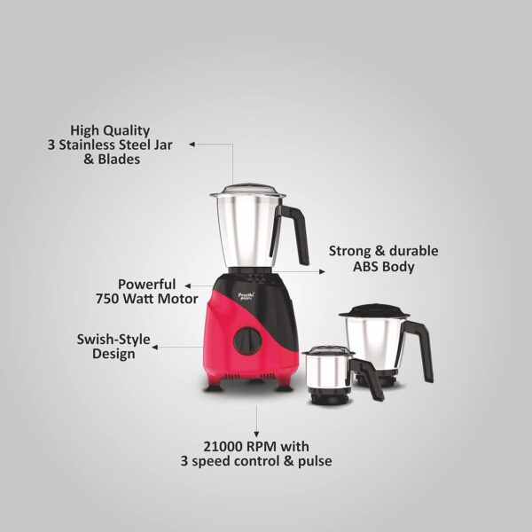 Preethi Peppy MG-245 mixer grinder, 750 watt, Black & Red - Image 5