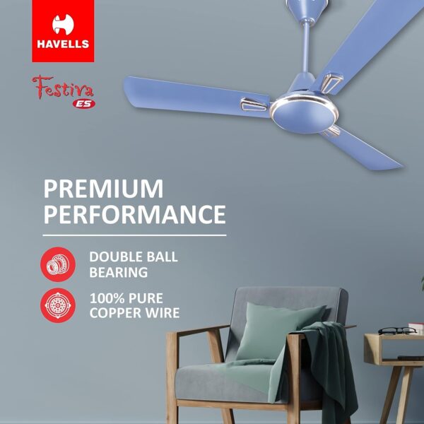 Havells 1200mm Festiva Energy Saving Ceiling Fan (Ocean Blue) - Image 3