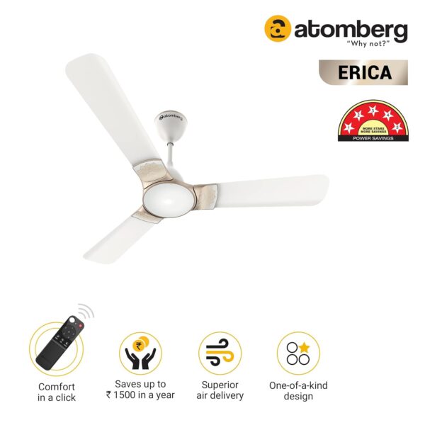 atomberg Erica 1200mm BLDC Motor 5 Star Rated Designer Ceiling Fans with Remote Control | High Air Delivery and LED Indicators | (Snow White) - Image 2