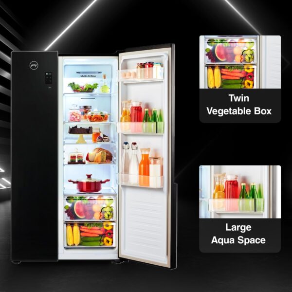 Godrej 564 L Multi Air Flow System, With Advanced Controls Frost Free Side-By-Side Refrigerator(RS EONVELVET 579 RFD GL BK, Glass Black) - Image 4