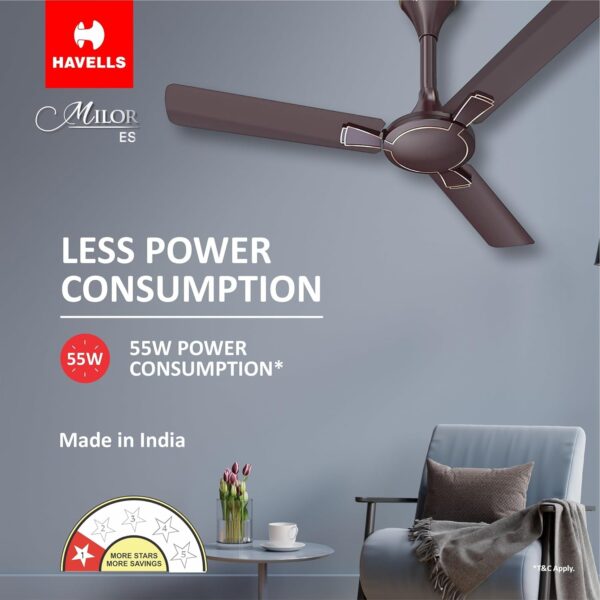 Havells 1200mm Milor Energy Saving Ceiling Fan (Dusk, Pack of 1) - Image 3