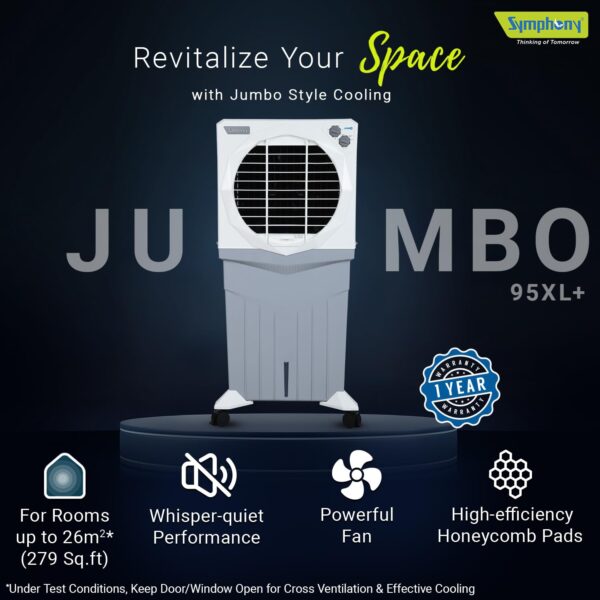 Symphony Jumbo 95XL+ Desert Air Cooler for Home with Honeycomb Pads, Powerful Fan, and Cool Flow Dispenser (95L) - Image 2