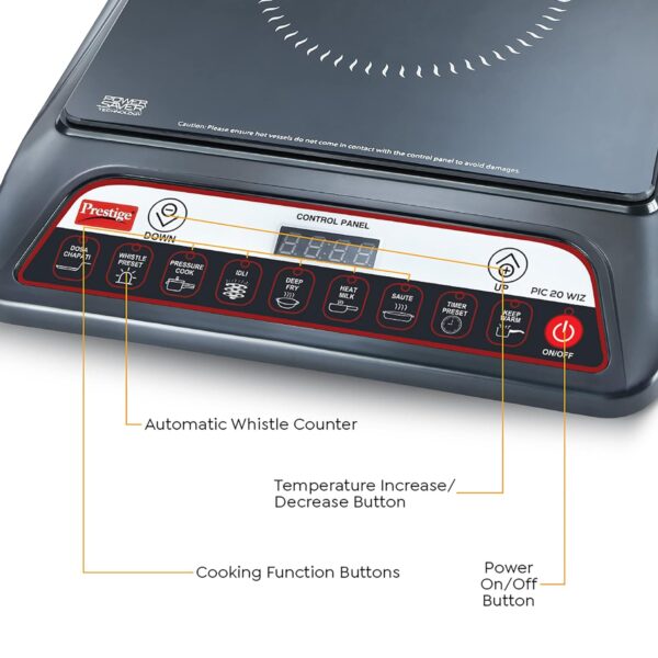 Prestige PIC 20 WIZ 1600W Induction Cooktop(Black, Automatic Whistle Counter, Indian Menu Option) - Image 8