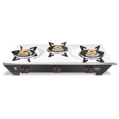 Vidiem Gas Stove S3 179 A Viva (Silver & Black) | 3 Burner Stainless Steel