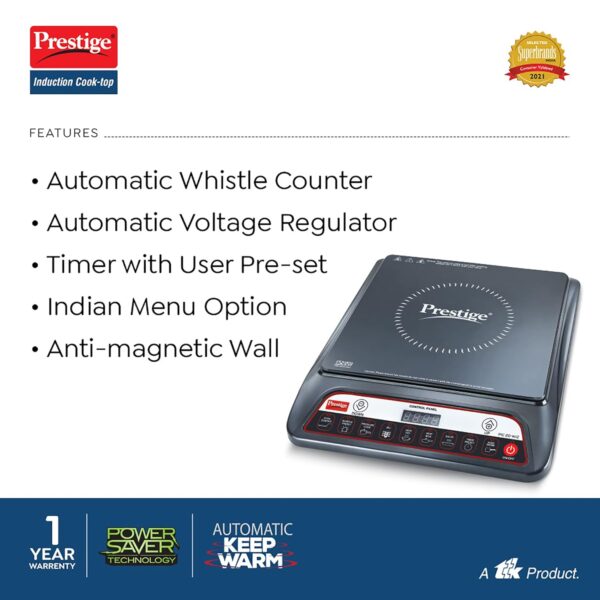 Prestige PIC 20 WIZ 1600W Induction Cooktop(Black, Automatic Whistle Counter, Indian Menu Option) - Image 3