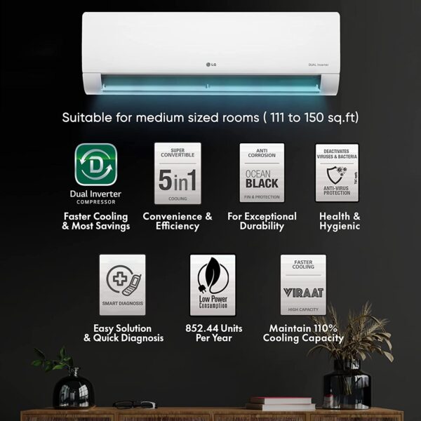 LG 1.5 Ton 3 Star DUAL Inverter Split AC (Copper, Super Convertible 5-in-1 Cooling, HD Filter with Anti-Virus Protection, 2023 Model - Image 2