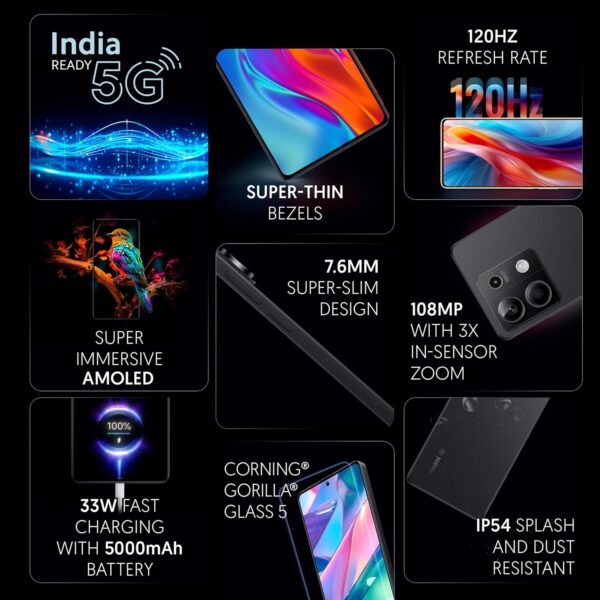 Redmi Note 13 5G (Stealth Black, 6GB RAM, 128GB Storage) | MTK Dimensity 6080 5G | 7.6mm, Slimmest Note Ever - Image 2