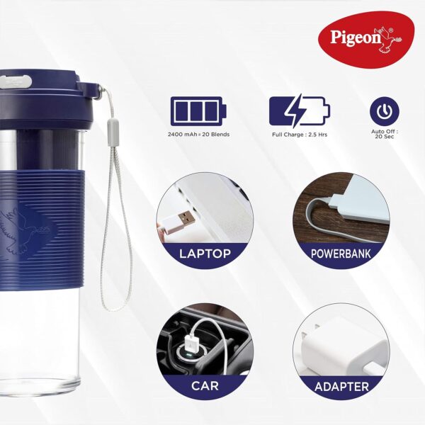 Pigeon Blendo USB Rechargeable Personal Blender for Smoothies, Shakes with Juicer Cup Jar, 330 ml, Blue, Medium - Image 5