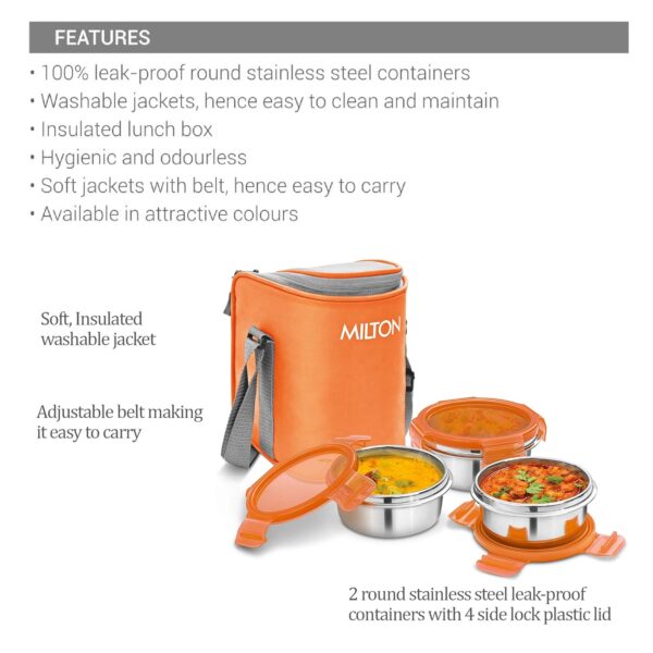 Milton Cube 3 Lunch Box, 300 ml, Set of 3, Orange - Image 3