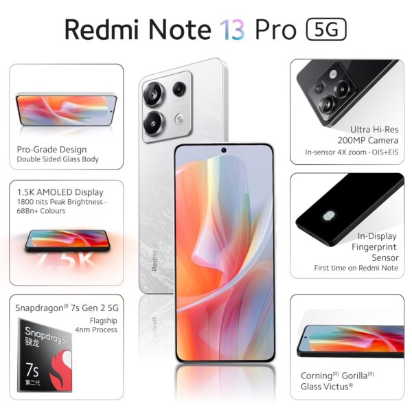 Redmi Note 13 Pro 5G (8GB RAM, 128GB, Arctic White) - Image 2