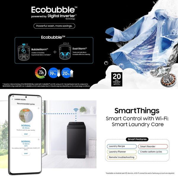 Samsung 8 Kg '5 star Ecobubble™ Wi-Fi Inverter Fully Automatic Top Load Washing Machine (WA80BG4542BDTL,Versailles Gray), Bubble Storm Technology - Image 12