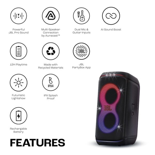 JBL Partybox 120 Wireless Bluetooth 160W Party Speaker, AI Sound Boost, Futuristic Light Show, Upto 12Hrs Playtime,Multispeaker - Image 2