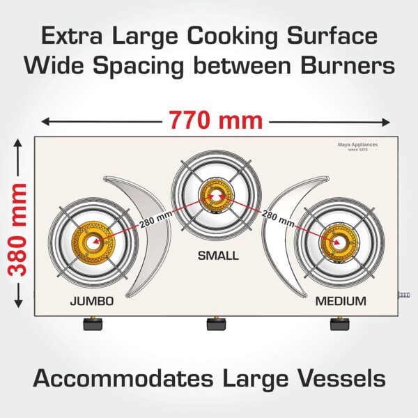 Vidiem Gas Stove S3 179 A Viva (Silver & Black) | 3 Burner Stainless Steel - Image 3