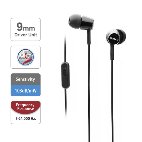 Sony MDR-EX155AP Wired in-Ear Headphones with Tangle Free Cable, 3.5mm Jack, Headset with Mic for Phone Calls - Image 2