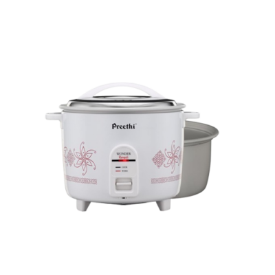 Preethi Electric Rice Cooker, 2.2 Litre, Double Pan, Anodized and Rustproof Aluminium Pan, White (RC 321)