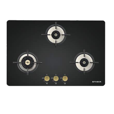 Faber Hob 3 Burner Auto Electric Ignition Glass Top (Maxus HT783 CRS BR CI AI) Black