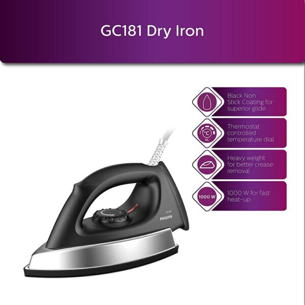 Philips Heavy Weight 1000-Watt Dry Iron ( PHPIB-GC181/80 , Black ) - Image 2