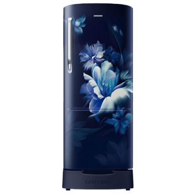 Samsung 183 L, 3 Star, Digital Inverter, Direct-Cool Single Door Refrigerator (RR20D1823UZ/HL, Midnight Blossom Blue, Base Stand Drawer)