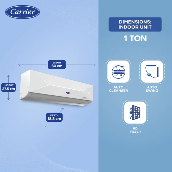 Carrier 1 Ton 3 Star Flexicool Inverter Split AC (Copper, Convertible 6-in-1 Cooling,Xline LED & Smart Energy Display - Image 4