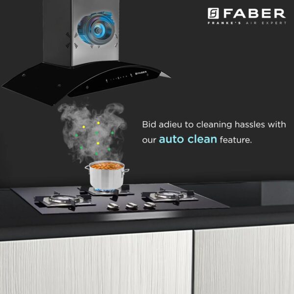 FABER Hood Ellora 3D IN HC SC BF BK 90cm 1400m3/hr Ducted Auto Clean Wall Mounted Chimney with Baffle Filter (Black) - Image 4