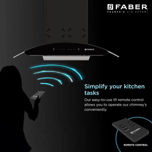 FABER Hood Ellora 3D IN HC SC BF BK 90cm 1400m3/hr Ducted Auto Clean Wall Mounted Chimney with Baffle Filter (Black) - Image 6