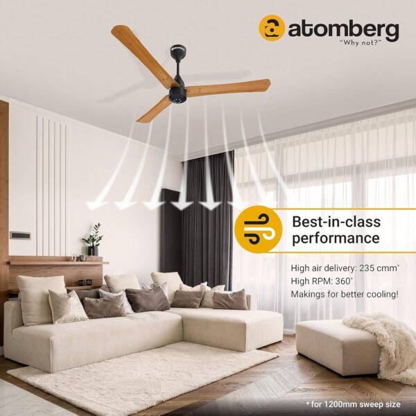 atomberg Renesa+ 1200mm BLDC Ceiling Fan with Remote Control | BEE 5 star Rated Energy Efficient Ceiling Fan - Image 3