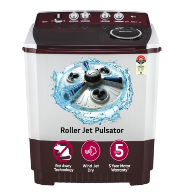 LG 10.5 kg 5 Star Wind jet dry Semi-Automatic Top Load Washing Machine (P105ASRAZ, Burgundy, Roller Jet Pulsator)